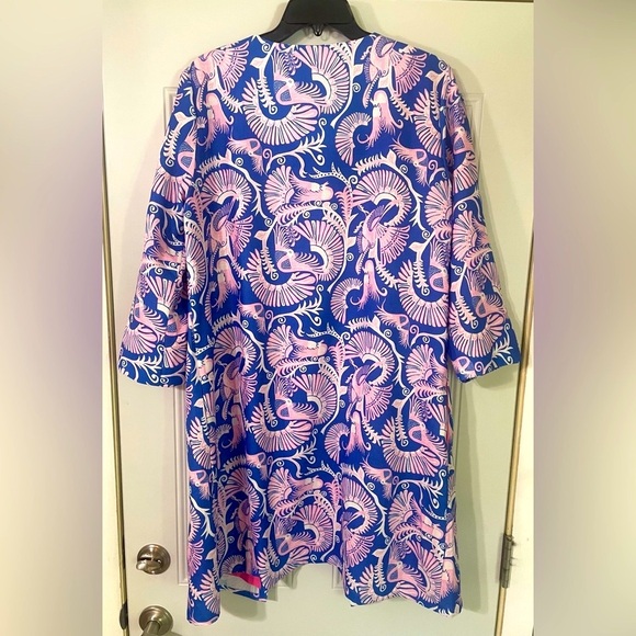 CK Bradley Sandpiper Jacket Coat Costa Pink Blue Print Open Front Sz XL - Picture 2 of 8